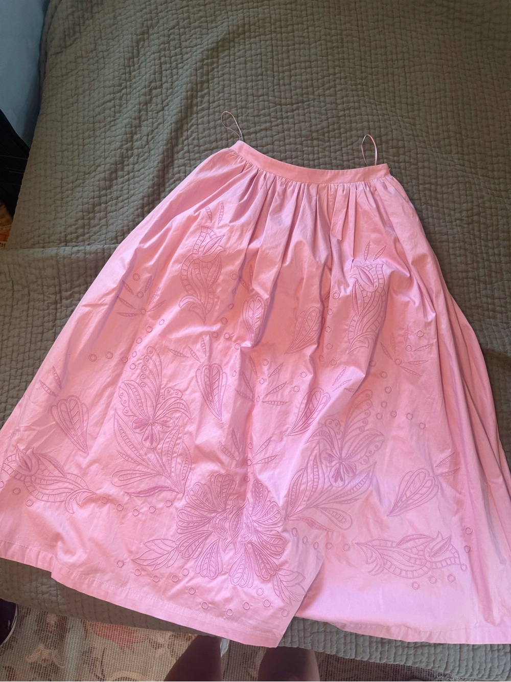 Pink Embroidered Midi Skirt - Women's